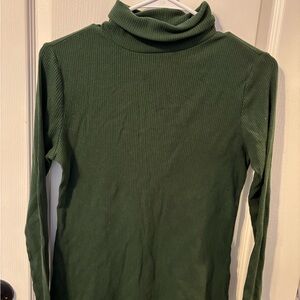 Green Ribbed Turtleneck Sweater